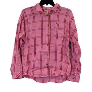 There Abouts Girls XL 18.5 Sachet Pink Plaid Button Up Shirt Long Sleeve Pocket